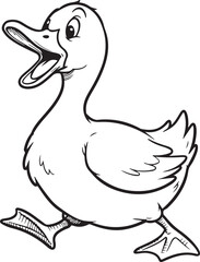 A black and white cartoon sketch of a duck in mid-quack, cartoon, sketch, black and white, black outline