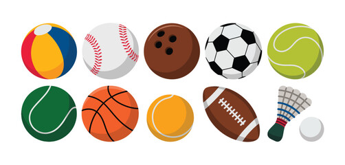 Collection of colorful cartoon sport balls and equipment