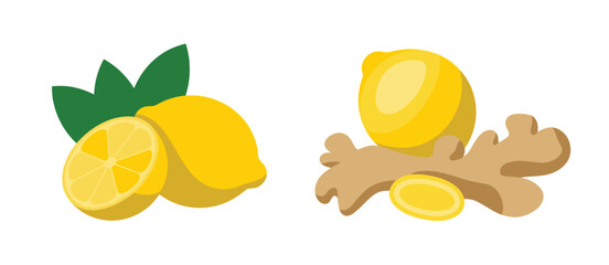 Lemons and ginger root slices illustration