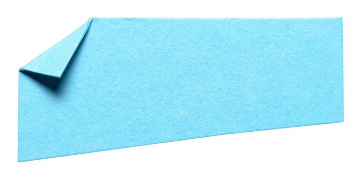 Light blue isolated cut out blank paper note cardboard with folded corner dog-ear earmark and copy space for text, transparent png background design element - Powered by Adobe