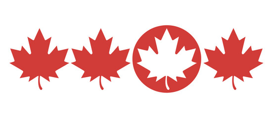 Three red maple leaves and one white maple leaf