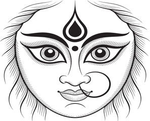 Obraz premium Hindu Goddess Face Illustration with Traditional Markings and Ornaments