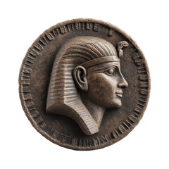 Ancient egyptian scarab disc with hieroglyphics and pharaoh profile