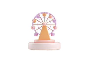 Pastel Pink and Orange Ferris Wheel 3D Render Illustration with Transparent Background