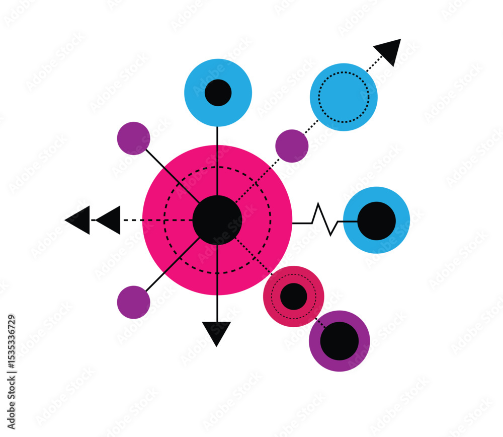 Poster Abstract Graphic Design Element with Circular Geometric Figures and Arrows. Technology and modern graphics vector art