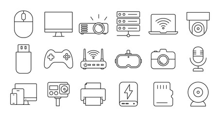 Devices line icons set. Smart devices, technology, computer, monitor, smartphone, tablet, laptop