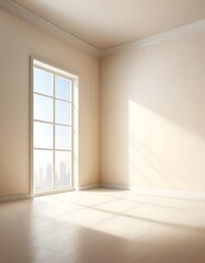 Obraz premium Sunlit spacious interior, modern architecture, and an expansive window view