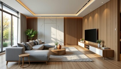 Minimalist Living Room Design Modern Home Interior Decoration Bright Environment Wide Viewpoint