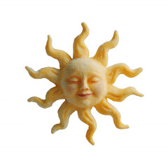 Fototapeta premium A whimsical sun sculpture with a cheerful face and radiating tendrils, perfect for decorative purposes. Isolated on a white background for clarity and focus.