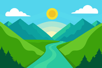 Serene Mountain River Landscape A Picturesque Valley View