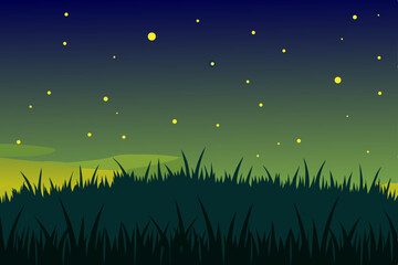 Enchanted Night Firefly Glow Over Serene Grassland