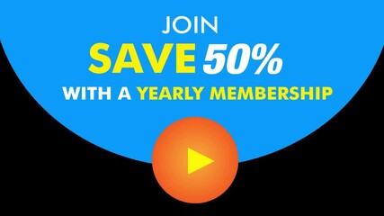 Join and Save 50% with Yearly Membership soft Blue Background Animation Video