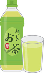 ソフトドリンク_緑茶（ペットボトルとグラス）