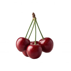 Fresh and juicy red cherries arranged together, showcasing their natural shine and vibrant color against a white isolated background.