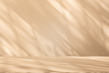 Obraz premium Wall interior background, studio and backdrops show products. with leaf shadow from window color beige and white. background for text insertion and presentation of product 