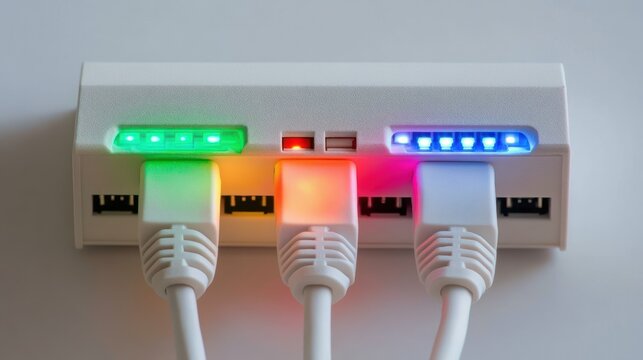 Network hub with colored LEDs