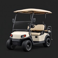 Beige electric golf cart isolated on black background