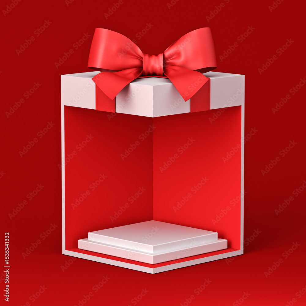 Poster blank white squares podium pedestals in exhibition booth gift box corner product display mockup show