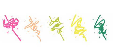 Fototapeta premium Set of vector scribbles of pen or pencil in various colors in vintage style. Greeting card decoration, event poster elements, background decoration or template.