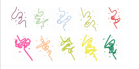 Set of vector scribbles of pen or pencil in various colors in vintage style. Greeting card decoration, event poster elements, background decoration or template.