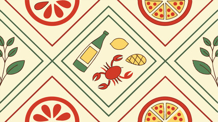 Hand drawn seamless pattern featuring food and beverage elements perfect for graphic design