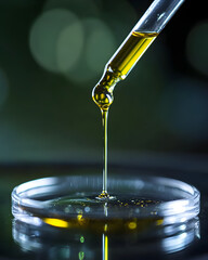 A pipette dripping cannabis oil onto a glass plate