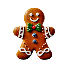 Man made from Christmas gingerbread cookies with glaze patterns