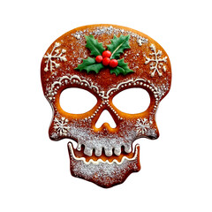 Skull made from Christmas gingerbread cookies with glaze patterns