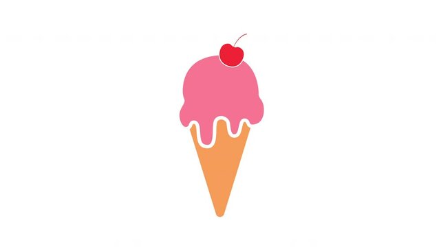 Animation of colorful ice cream cone on white background for composite and presentation. National ice cream day concept.