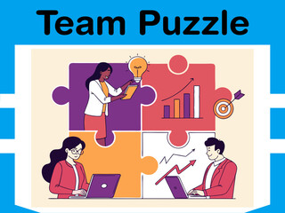 Business Team Puzzle Collaboration Animated Concept