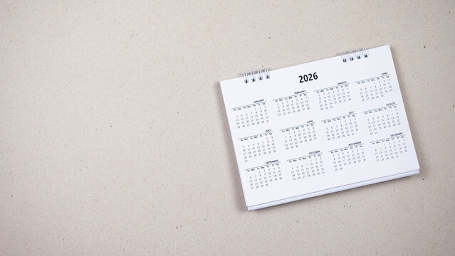 Calendar year 2026 schedule on papper background.
2026 calendar planning appointment meeting concept. 
copy space.
top view.
