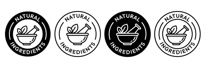 Natural ingredients label icon set.  100% Natural and organic Product Icon Circle Sign food labels. Healthy Food Emblem. Organic food Badge. Eco friendly icons. Ecologic food stamps. Vector