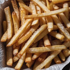A close-up of golden-brown French fries with a crispy texture