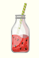 Watermelon Juice Glass Bottle. Summer Vacation Fruits Drink Vector Design. PNG. Transparent Background