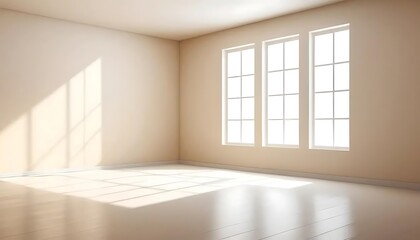 Light-filled empty room with windows, illuminating a sense of tranquility