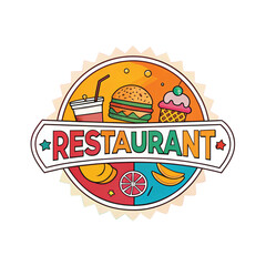  Restaurant Logo with Burger, Drink, and Ice Cream &ndash; Vector Illustration