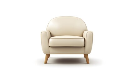 Detailed minimalist 2d vector illustration of a soft leather armchair with wooden legs in line art style on transparent or white background