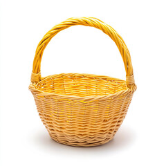 Obraz premium Wicker yellow basket with handle on white background