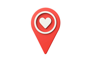 Fototapeta premium 3d rendering depicting red location pin featuring white heart, symbolizing romantic locations, dating apps, love connections on transparent background