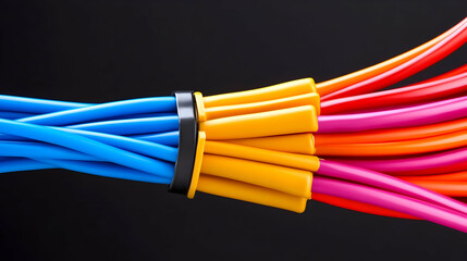 Colorful wiring harnesses in a car engine symbolize connectivity