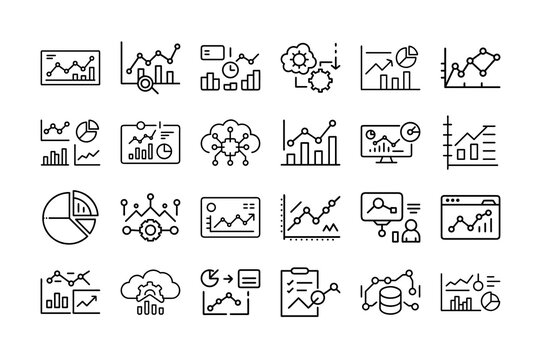 Collection of Data Analysis and Visualization Icons in Line Style