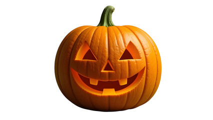 A single carved halloween pumpkin with a smiling face isolated on a white background studio shot