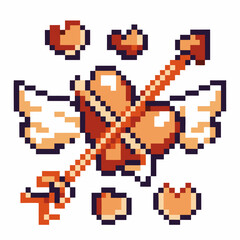 Obraz premium Pixel art cupid heart with arrow and wings, retro gaming romantic love, valentine's day, 8 bit aesthetic icon