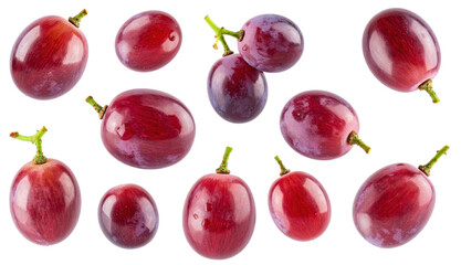 Fresh red grapes isolated on white background, perfect for food, fruit, and healthy eating concepts cut out isolated Transparent PNG Elements