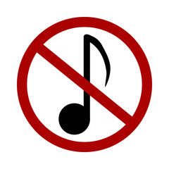 Sign prohibiting music on white background. Vector illustration.