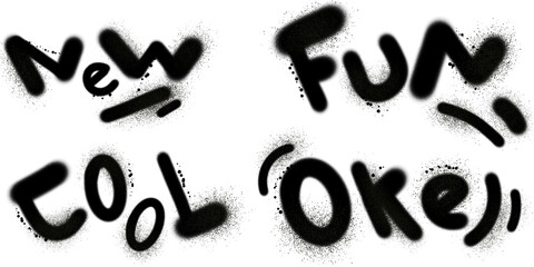 graffiti text with sprayed paint effect illustration set