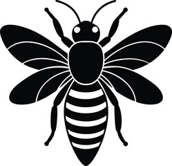 Striped Honeybee Illustration Black and White Vector Graphic
