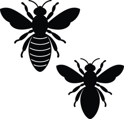 Honeybee Silhouettes  Vector Illustration of Two Bees, Perfect for Nature Designs and Honey-Related Projects