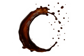 Coffee splash forming a circle with drops, isolated on transparent background, ideal for compositing