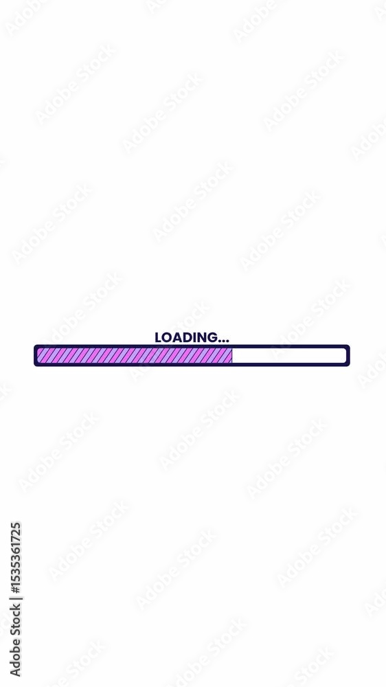 Poster horizontal loading bar filling with pink purple stripes 2d cartoon vertical animation. progress indi